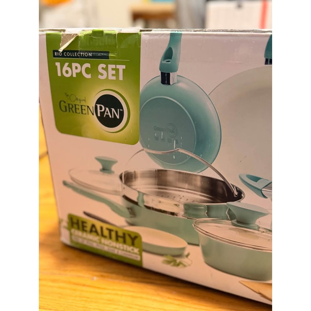 GreenPan Rio Collection 16-Piece Ceramic Nonstick Cookware Set, Turquoise - Picture 7 of 7